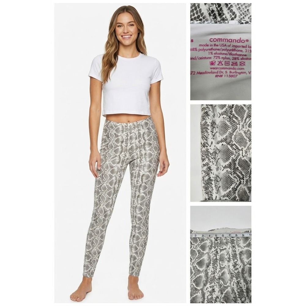 Commando Faux Leather Leggings Small Snakeskin White Gray High Waist Made in USA
